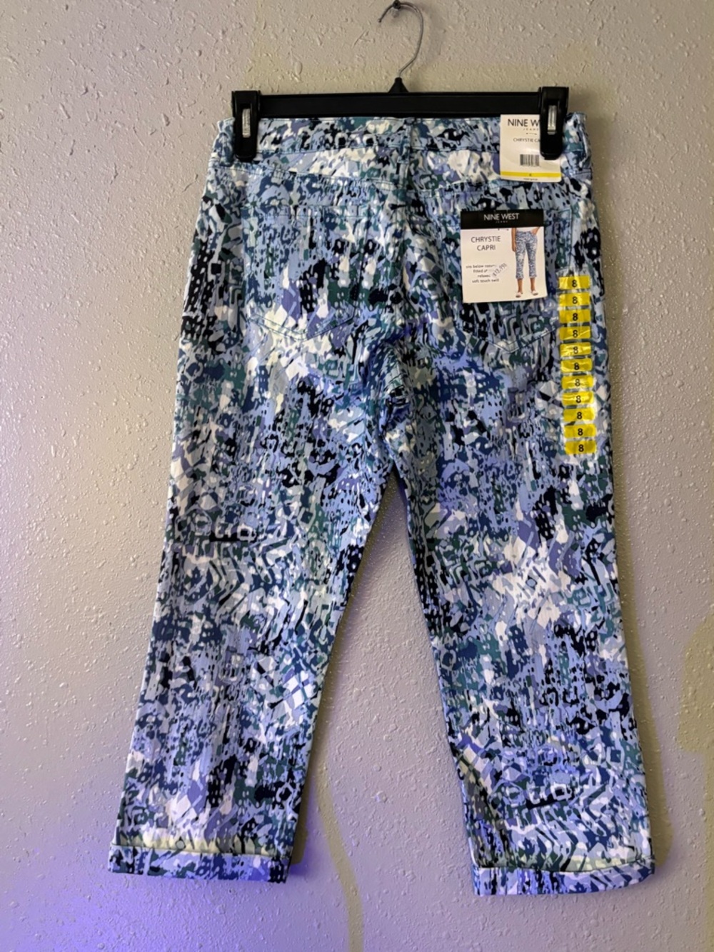 Nine West Blue Multi Abstract Cropped Pants